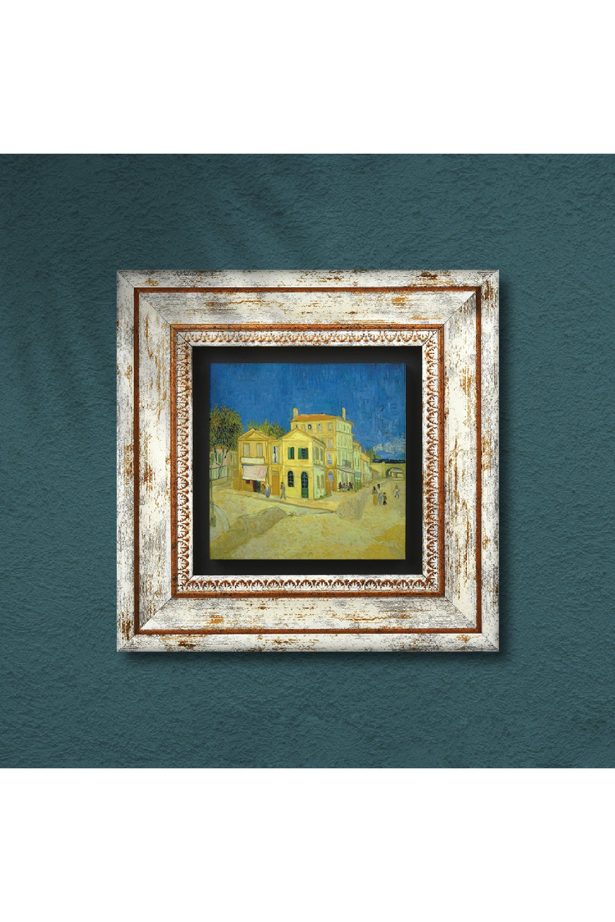 Van Gogh Sarı Ev Taş Duvar Tablosu - Çerçeveli Taş Tablo - Dekoratif Duvar Sanatı - Modern Ev ve Ofis Duvar Dekoru TK1-295