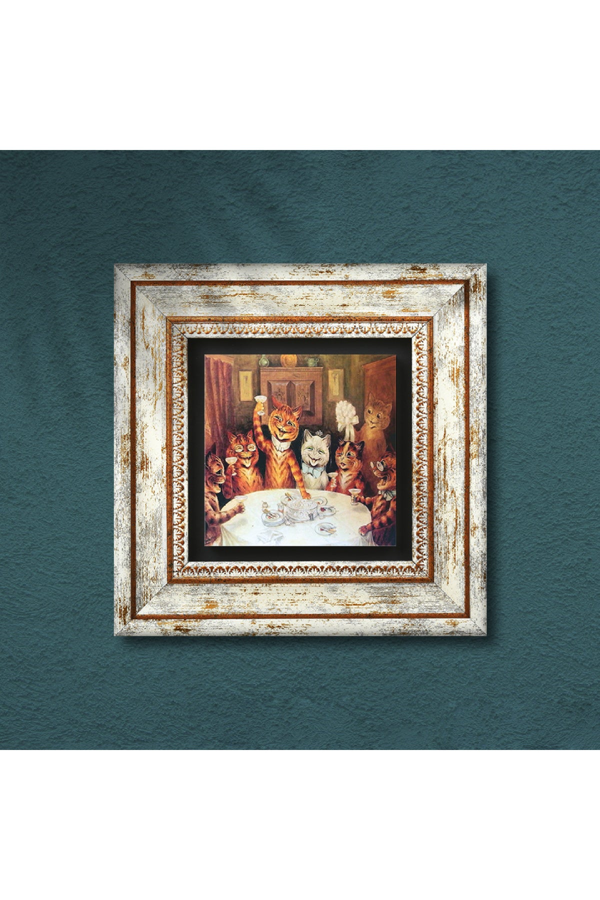 Louis Wain Kediler Taş Duvar Tablosu - Çerçeveli Taş Tablo - Dekoratif Duvar Sanatı - Modern Ev ve Ofis Duvar Dekoru TK1-311