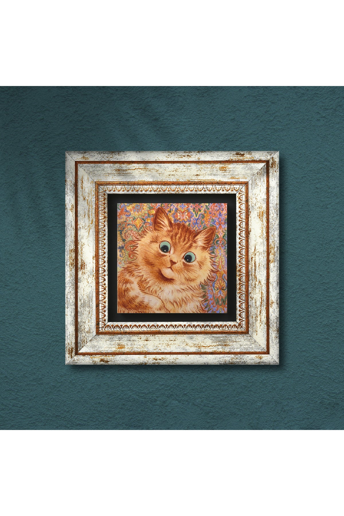 Louis Wain Kediler Taş Duvar Tablosu - Çerçeveli Taş Tablo - Dekoratif Duvar Sanatı - Modern Ev ve Ofis Duvar Dekoru TK1-312