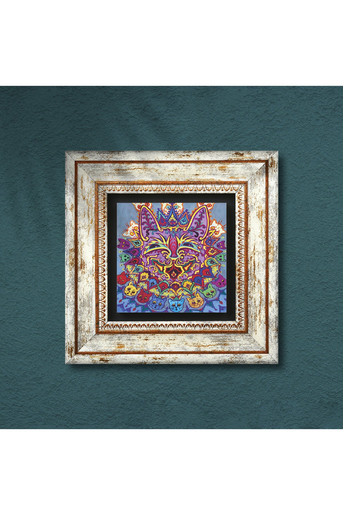 Louis Wain Kediler Taş Duvar Tablosu - Çerçeveli Taş Tablo - Dekoratif Duvar Sanatı - Modern Ev ve Ofis Duvar Dekoru TK1-314