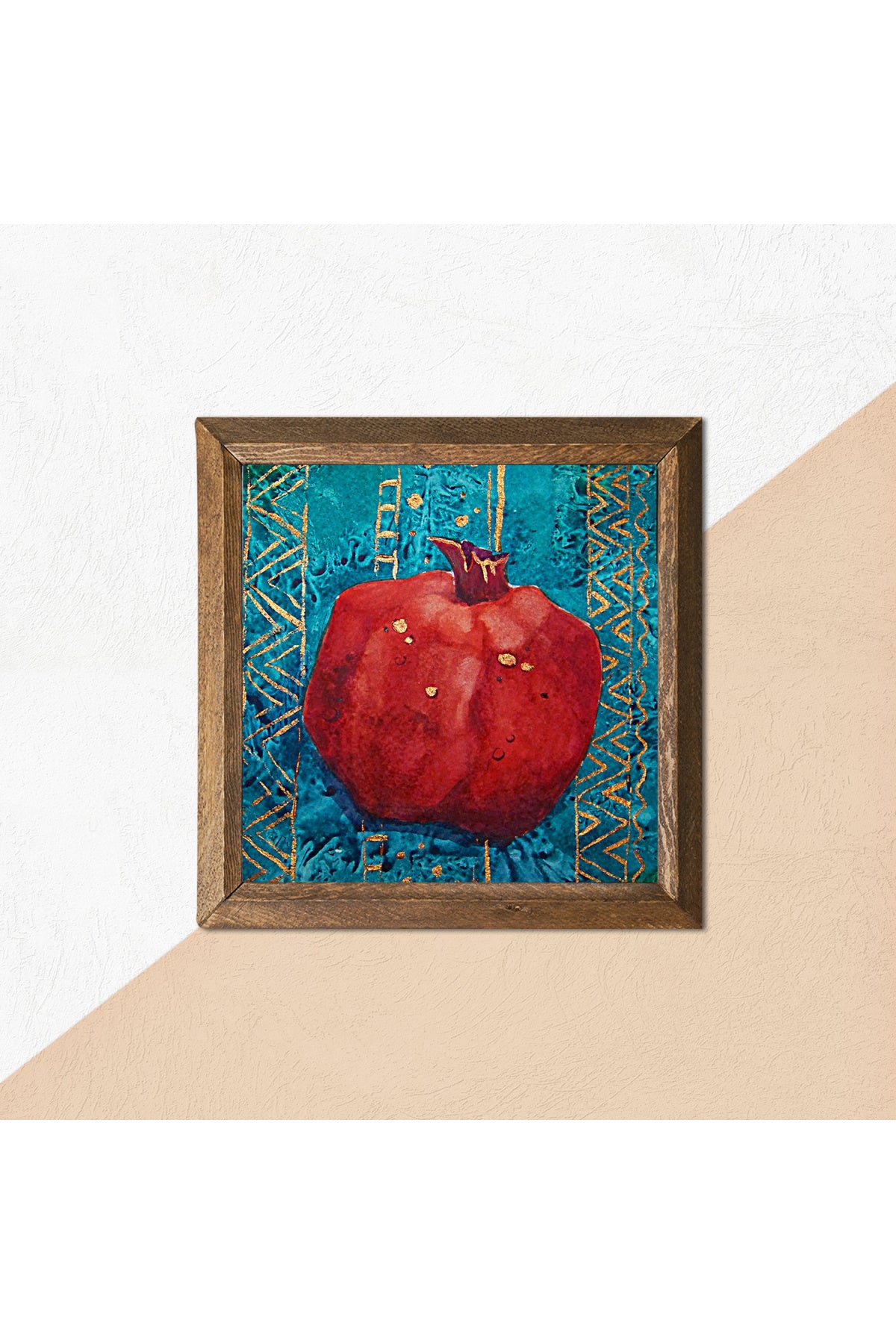 Nar Taş Duvar Tablosu - Ahşap Çerçeveli Taş Tablo - 25x25 cm - Dekoratif Duvar Sanatı - Modern Ev ve Ofis Duvar Dekoru -W1-02