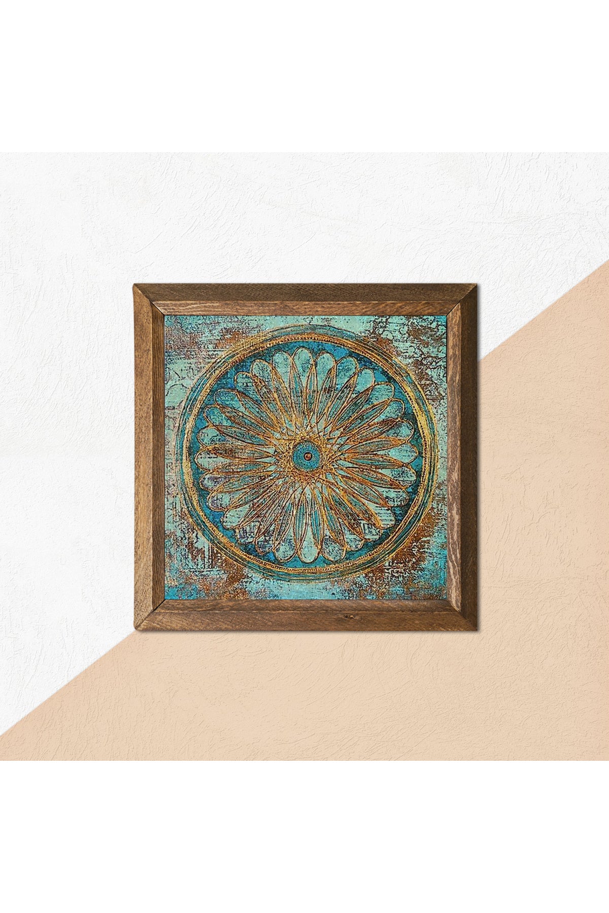 Yaşam Çiçeği Taş Duvar Tablosu - Ahşap Çerçeveli Taş Tablo - 25x25 cm - Dekoratif Duvar Sanatı - Modern Ev ve Ofis Duvar Dekoru -W1-187