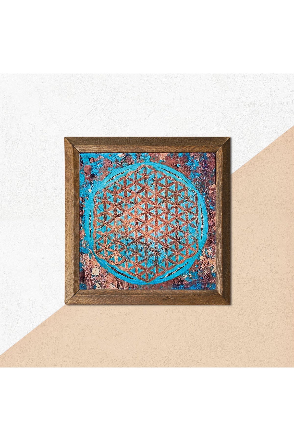 Yaşam Çiçeği Taş Duvar Tablosu - Ahşap Çerçeveli Taş Tablo - 25x25 cm - Dekoratif Duvar Sanatı - Modern Ev ve Ofis Duvar Dekoru -W1-190