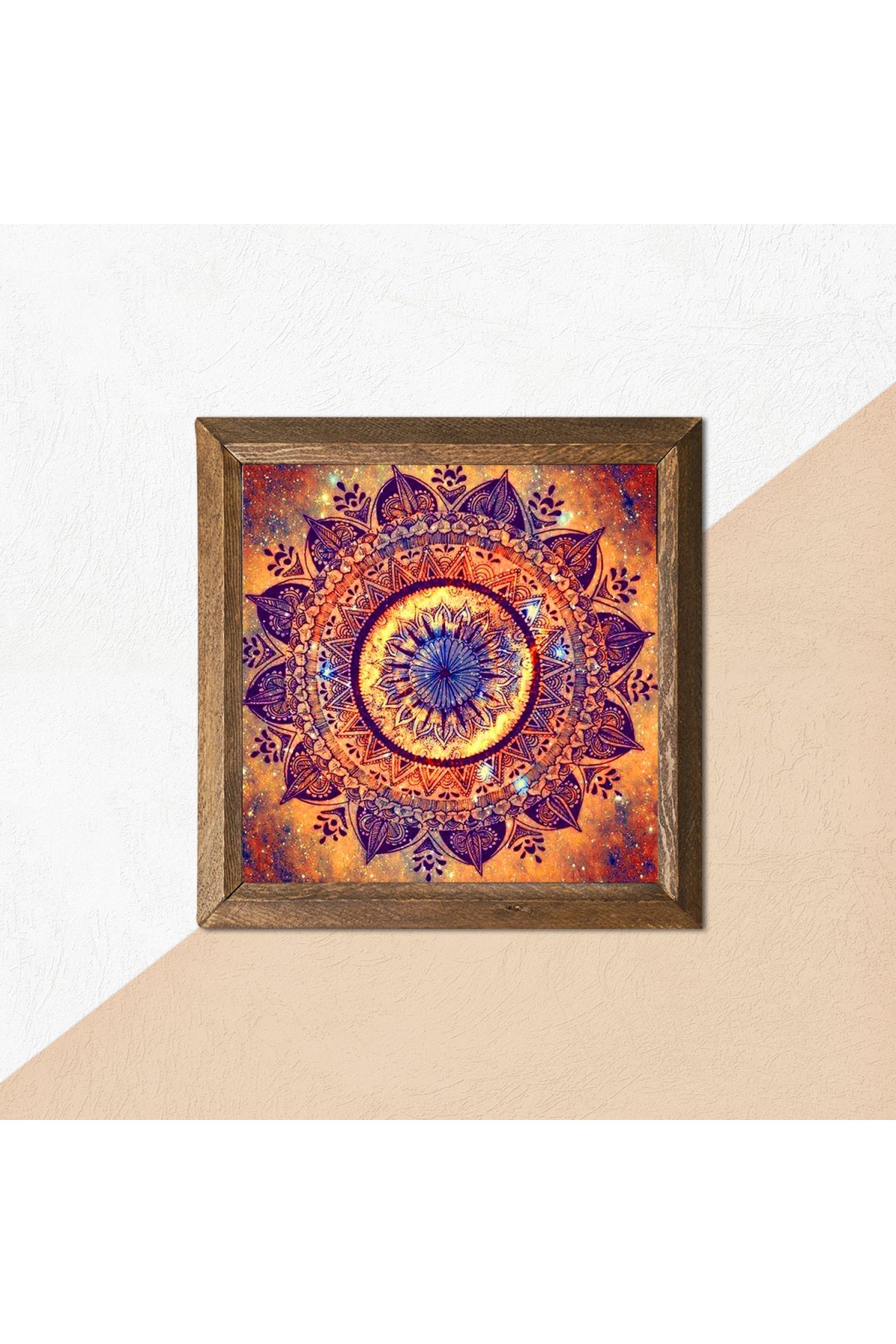 Mandala Taş Duvar Tablosu - Ahşap Çerçeveli Taş Tablo - 25x25 cm - Dekoratif Duvar Sanatı - Modern Ev ve Ofis Duvar Dekoru -W1-230