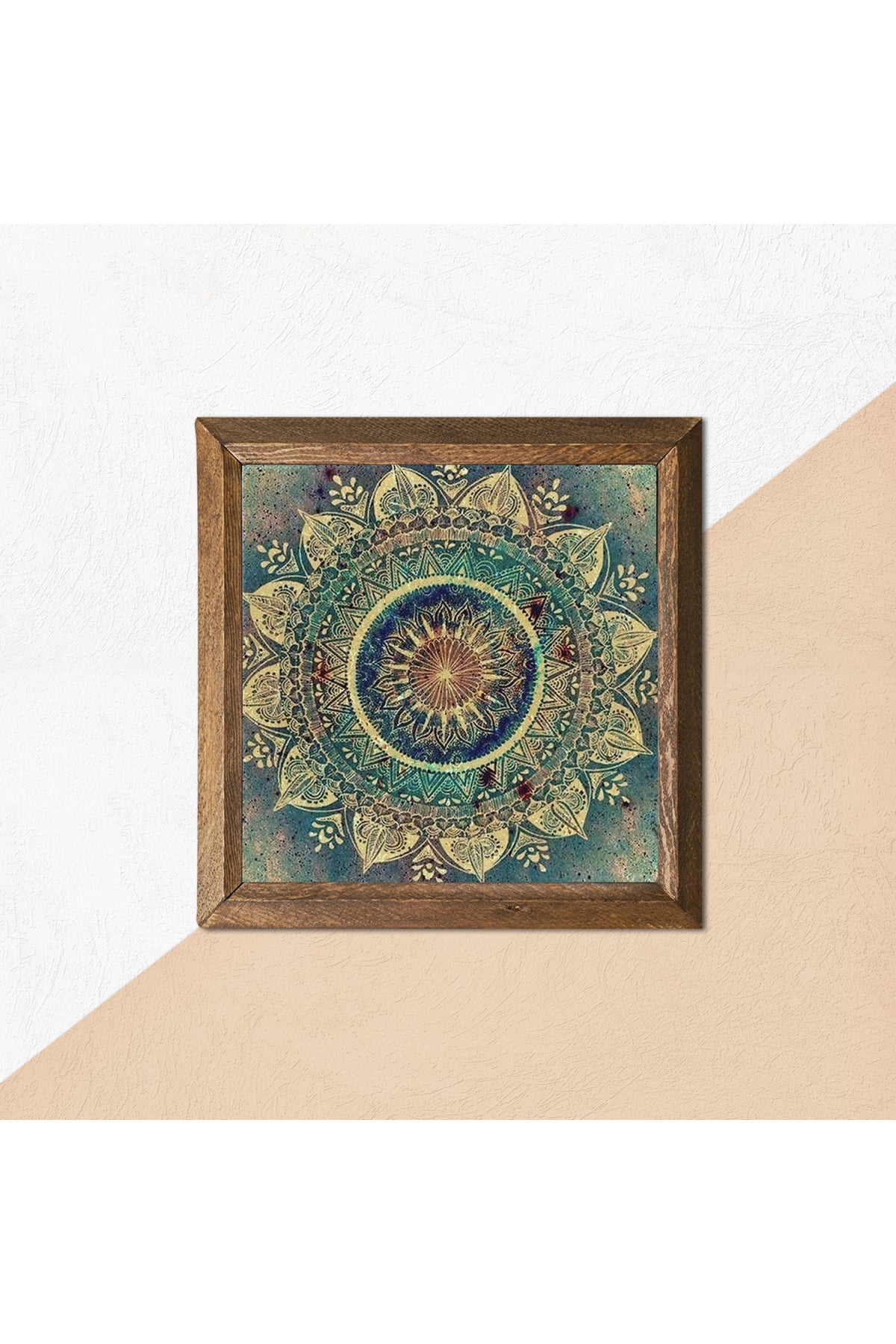 Mandala Taş Duvar Tablosu - Ahşap Çerçeveli Taş Tablo - 25x25 cm - Dekoratif Duvar Sanatı - Modern Ev ve Ofis Duvar Dekoru -W1-231