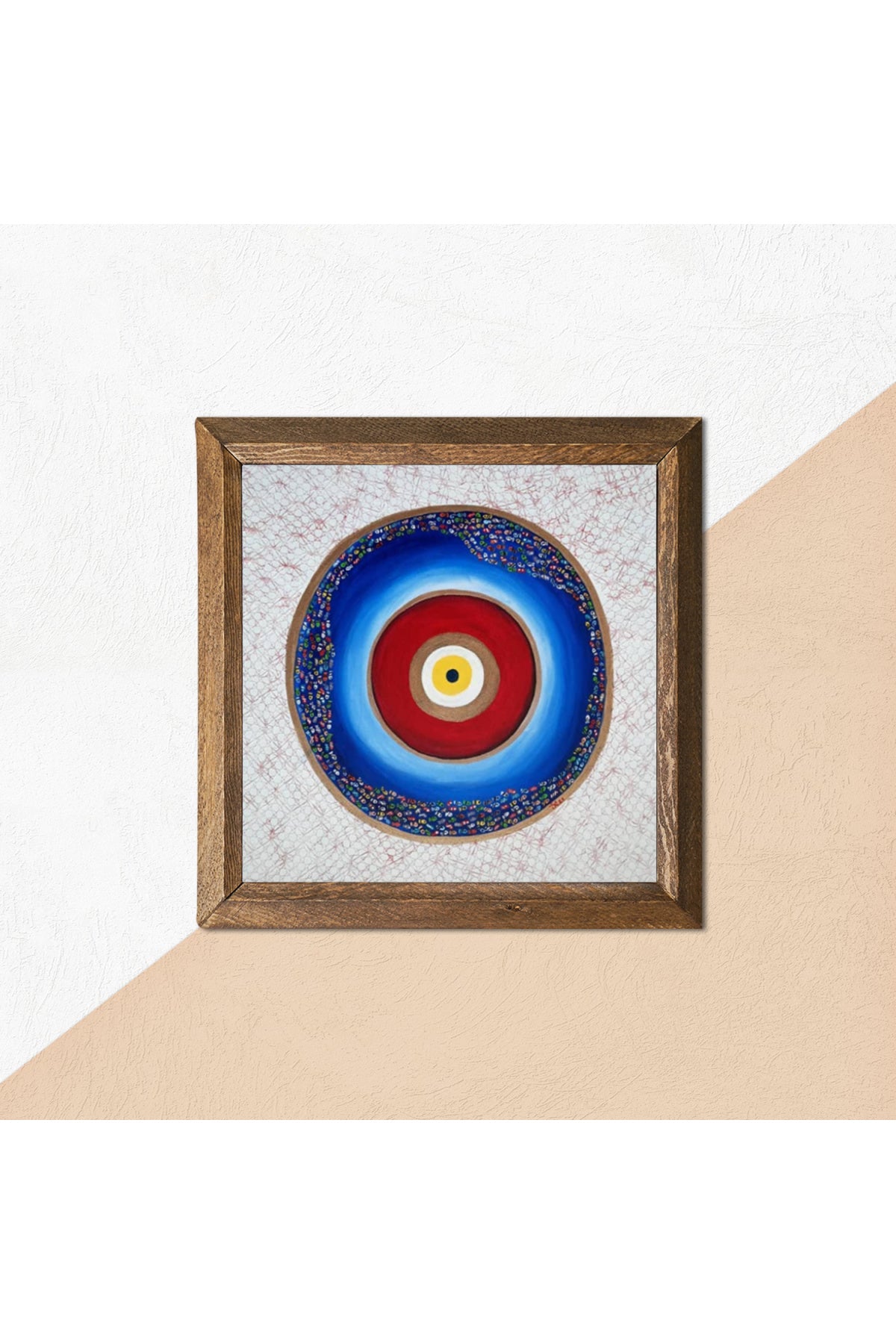 Nazar Taş Duvar Tablosu - Ahşap Çerçeveli Taş Tablo - 25x25 cm - Dekoratif Duvar Sanatı - Modern Ev ve Ofis Duvar Dekoru -W1-244