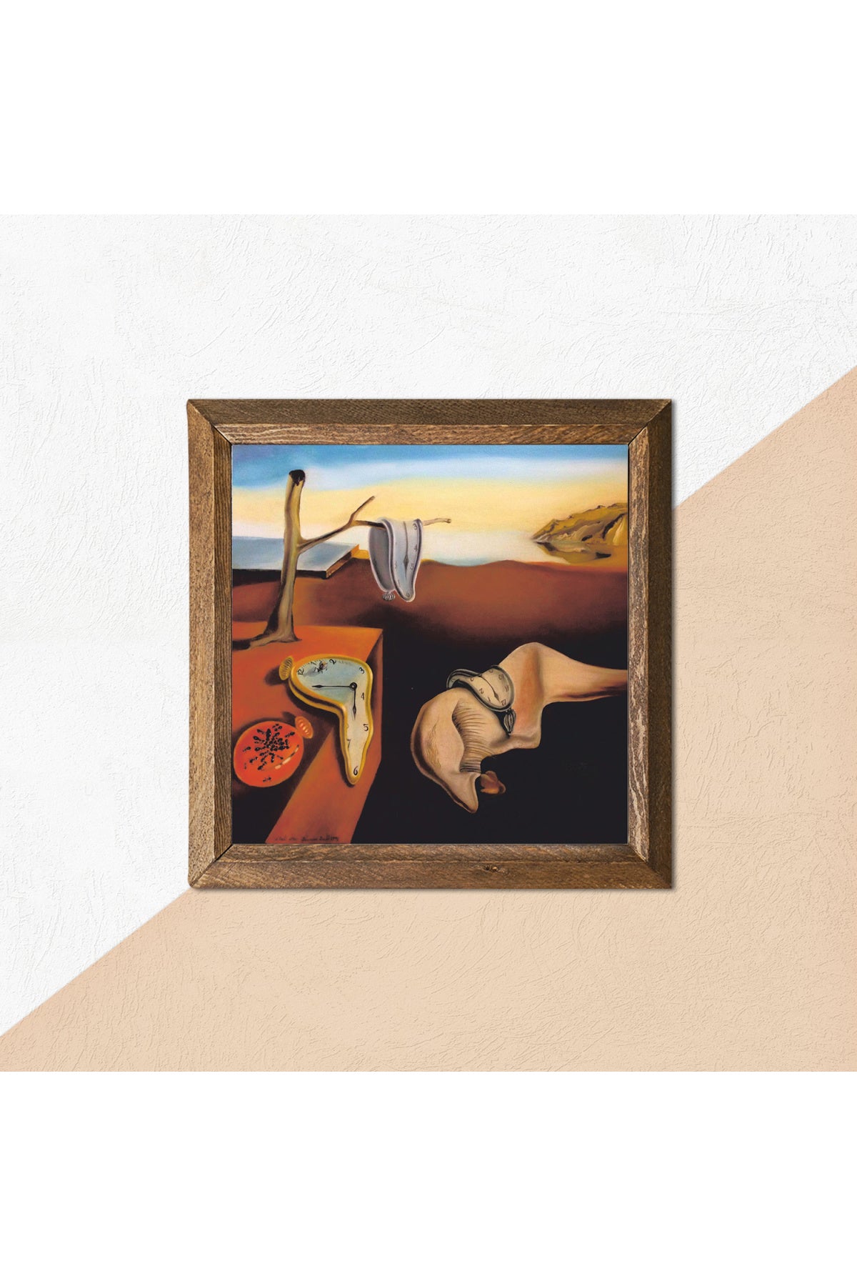 Salvador Dalí Belleğin Azmi Taş Duvar Tablosu - Ahşap Çerçeveli Taş Tablo - 25x25 cm - Dekoratif Duvar Sanatı - Modern Ev ve Ofis Duvar Dekoru -W1-310