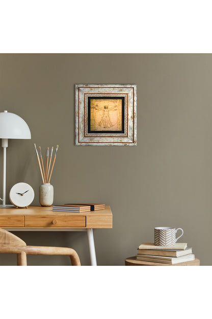Leonardo da Vinci Vitruvius Adamı Taş Duvar Tablosu - Çerçeveli Taş Tablo - Dekoratif Duvar Sanatı - Modern Ev ve Ofis Duvar Dekoru TK1-17