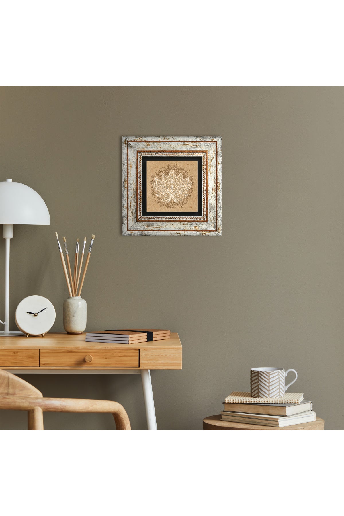 Lotus Çiçeği Taş Duvar Tablosu - Çerçeveli Taş Tablo - Dekoratif Duvar Sanatı - Modern Ev ve Ofis Duvar Dekoru TK1-178