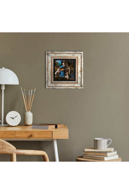 Leonardo da Vinci Kayalıklar Bakiresi Taş Duvar Tablosu - Çerçeveli Taş Tablo - Dekoratif Duvar Sanatı - Modern Ev ve Ofis Duvar Dekoru TK1-272