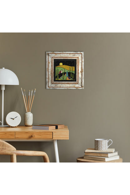 Minimalist Bohem Taş Duvar Tablosu - Çerçeveli Taş Tablo - Dekoratif Duvar Sanatı - Modern Ev ve Ofis Duvar Dekoru TK1-394