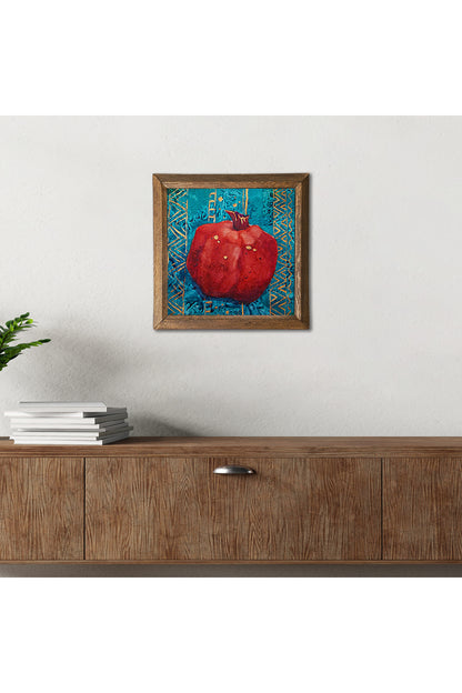 Nar Taş Duvar Tablosu - Ahşap Çerçeveli Taş Tablo - 25x25 cm - Dekoratif Duvar Sanatı - Modern Ev ve Ofis Duvar Dekoru -W1-02