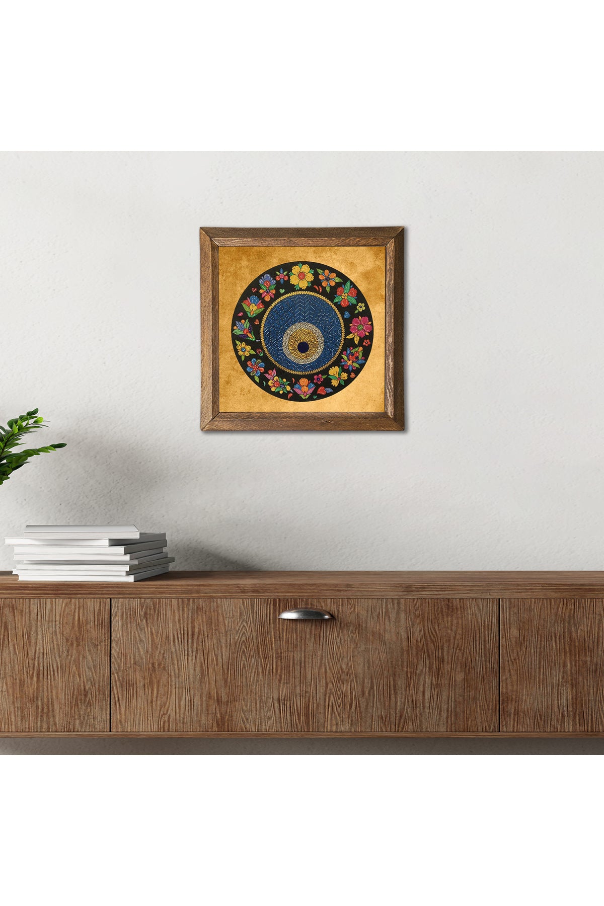 Nazar Boncuğu Taş Duvar Tablosu - Ahşap Çerçeveli Taş Tablo - 25x25 cm - Dekoratif Duvar Sanatı - Modern Ev ve Ofis Duvar Dekoru -W1-110