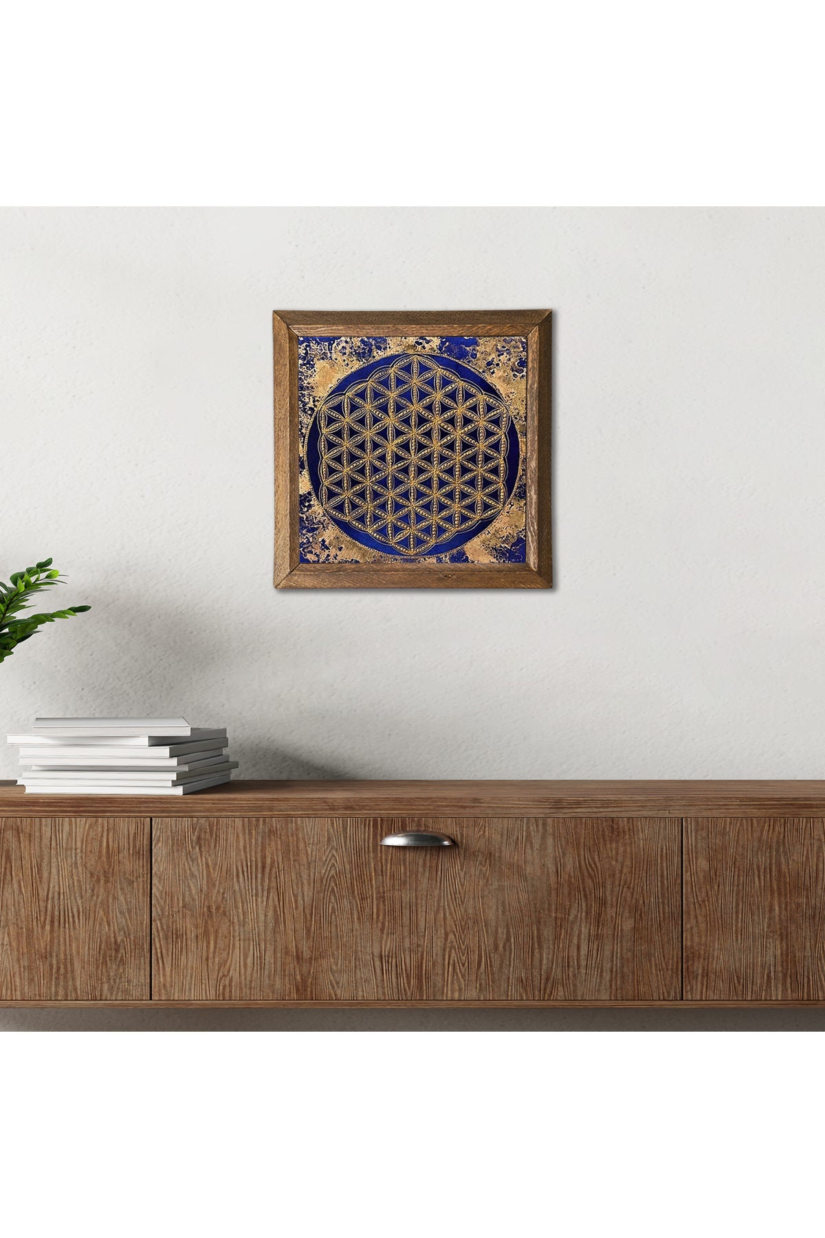 Yaşam Çiçeği Taş Duvar Tablosu - Ahşap Çerçeveli Taş Tablo - 25x25 cm - Dekoratif Duvar Sanatı - Modern Ev ve Ofis Duvar Dekoru -W1-173