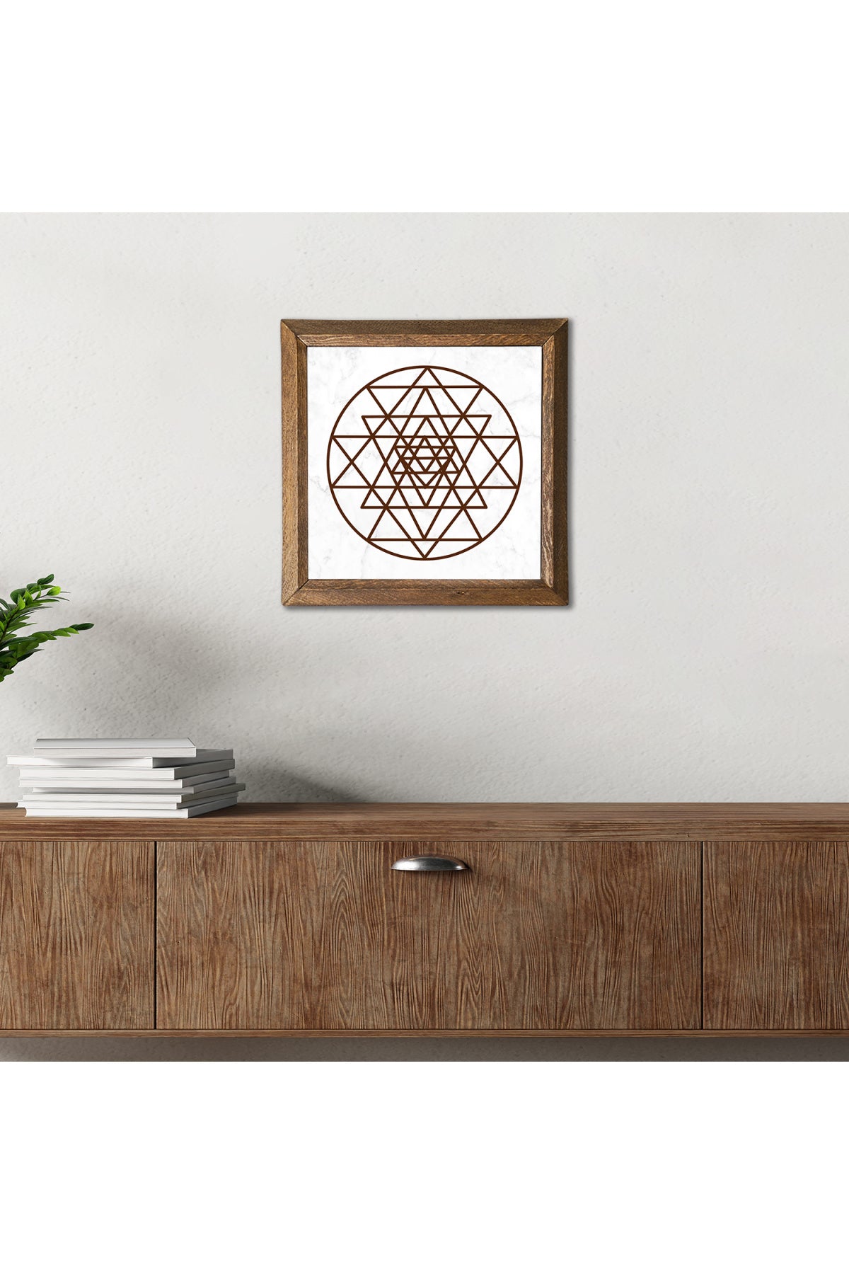 Sri Yantra Taş Duvar Tablosu - Ahşap Çerçeveli Taş Tablo - 25x25 cm - Dekoratif Duvar Sanatı - Modern Ev ve Ofis Duvar Dekoru -W1-175