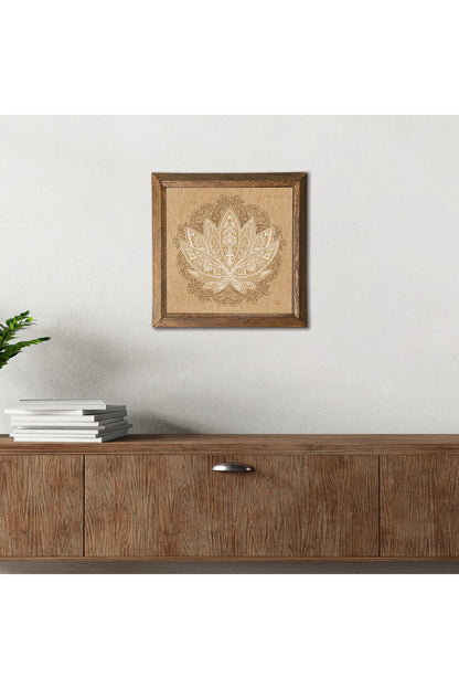 Lotus Çiçeği Taş Duvar Tablosu - Ahşap Çerçeveli Taş Tablo - 25x25 cm - Dekoratif Duvar Sanatı - Modern Ev ve Ofis Duvar Dekoru -W1-178