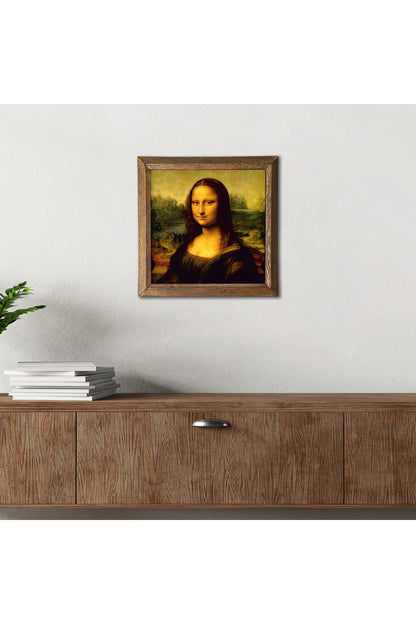 Leonardo da Vinci Mona Lisa Taş Duvar Tablosu - Ahşap Çerçeveli Taş Tablo - 25x25 cm - Dekoratif Duvar Sanatı - Modern Ev ve Ofis Duvar Dekoru -W1-19