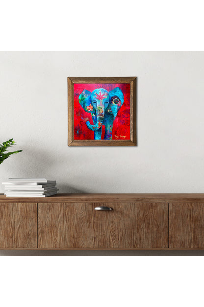 Fil Taş Duvar Tablosu - Ahşap Çerçeveli Taş Tablo - 25x25 cm - Dekoratif Duvar Sanatı - Modern Ev ve Ofis Duvar Dekoru -W1-214