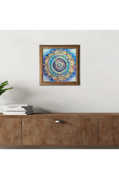 Mandala Taş Duvar Tablosu - Ahşap Çerçeveli Taş Tablo - 25x25 cm - Dekoratif Duvar Sanatı - Modern Ev ve Ofis Duvar Dekoru -W1-229