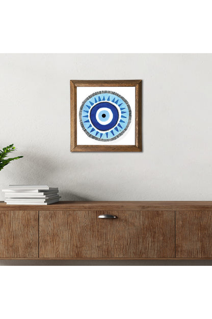 Nazar Taş Duvar Tablosu - Ahşap Çerçeveli Taş Tablo - 25x25 cm - Dekoratif Duvar Sanatı - Modern Ev ve Ofis Duvar Dekoru -W1-245