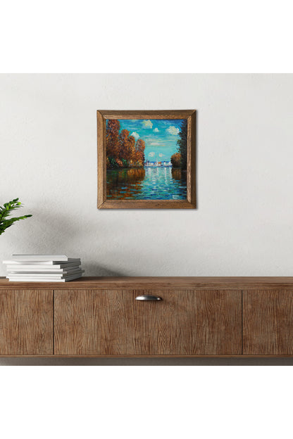 Claude Monet Sonbahar Taş Duvar Tablosu - Ahşap Çerçeveli Taş Tablo - 25x25 cm - Dekoratif Duvar Sanatı - Modern Ev ve Ofis Duvar Dekoru -W1-254