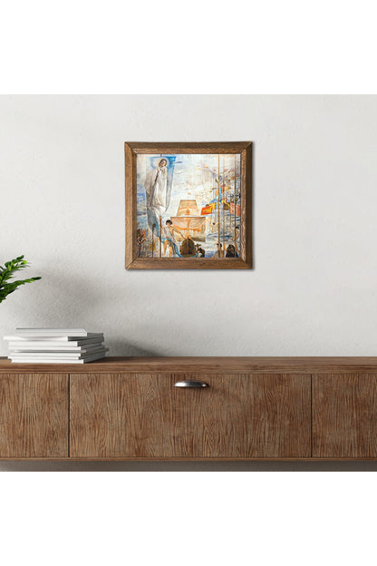 Salvador Dalí Amerika’nın Kristof Kolomb Tarafından Keşfi Taş Duvar Tablosu - Ahşap Çerçeveli Taş Tablo - 25x25 cm - Dekoratif Duvar Sanatı - Modern Ev ve Ofis Duvar Dekoru -W1-305