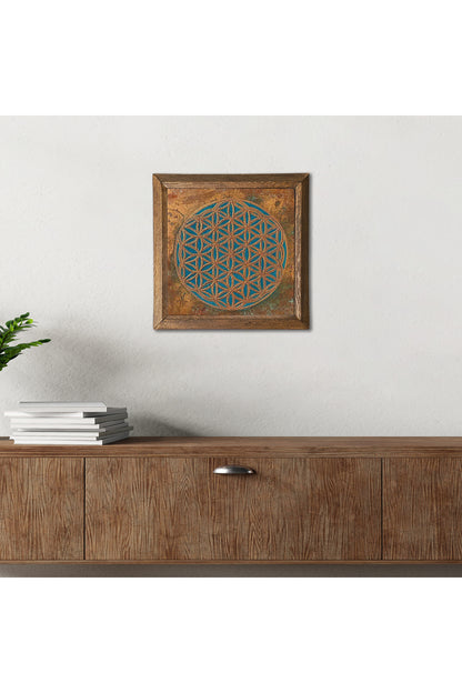 Yaşam Çiçeği Taş Duvar Tablosu - Ahşap Çerçeveli Taş Tablo - 25x25 cm - Dekoratif Duvar Sanatı - Modern Ev ve Ofis Duvar Dekoru -W1-317