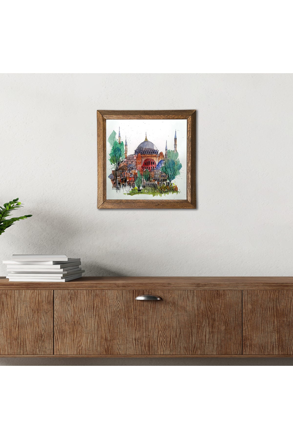 İstanbul Ayasofya Taş Duvar Tablosu - Ahşap Çerçeveli Taş Tablo - 25x25 cm - Dekoratif Duvar Sanatı - Modern Ev ve Ofis Duvar Dekoru -W1-90