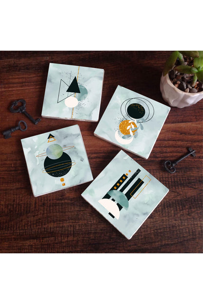 Pinecone Minimalist Soyut Taş Bardak Altlığı Seti - 4 Parça - Dekoratif, Rustik Mutfak Aksesuarı, 10x10 cm, Kaydırmaz Tabanlı, Şık ve Dayanıklı SC126