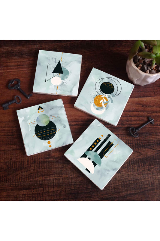 Pinecone Minimalist Soyut Taş Bardak Altlığı Seti - 4 Parça - Dekoratif, Rustik Mutfak Aksesuarı, 10x10 cm, Kaydırmaz Tabanlı, Şık ve Dayanıklı SC126