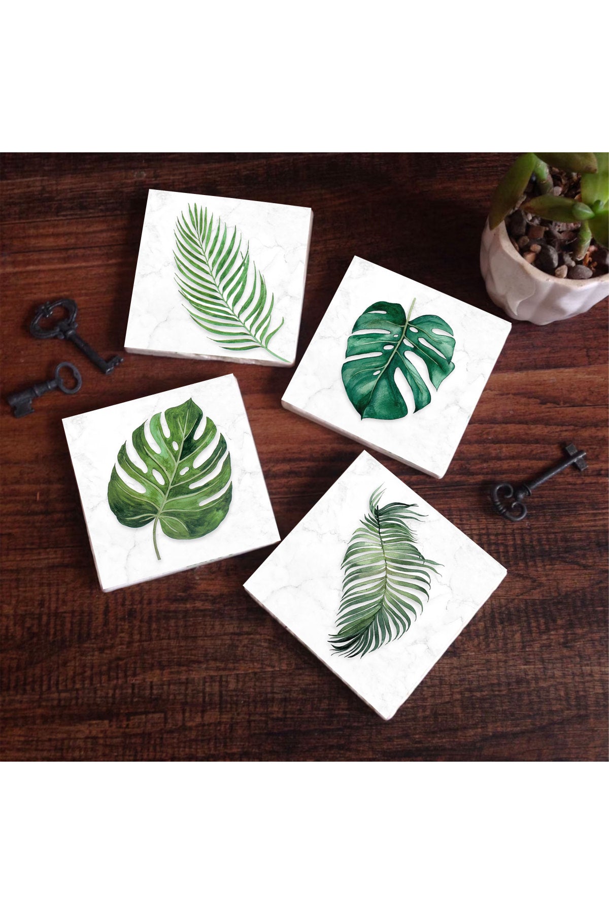 Pinecone Yaprak Taş Bardak Altlığı Seti - 4 Parça - Dekoratif, Rustik Mutfak Aksesuarı, 10x10 cm, Kaydırmaz Tabanlı, Şık ve Dayanıklı SC176