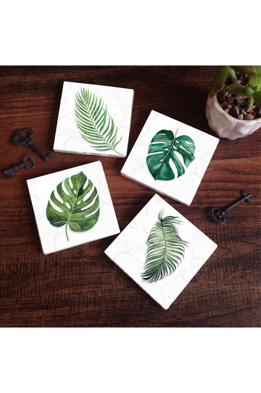 Pinecone Yaprak Taş Bardak Altlığı Seti - 4 Parça - Dekoratif, Rustik Mutfak Aksesuarı, 10x10 cm, Kaydırmaz Tabanlı, Şık ve Dayanıklı SC176