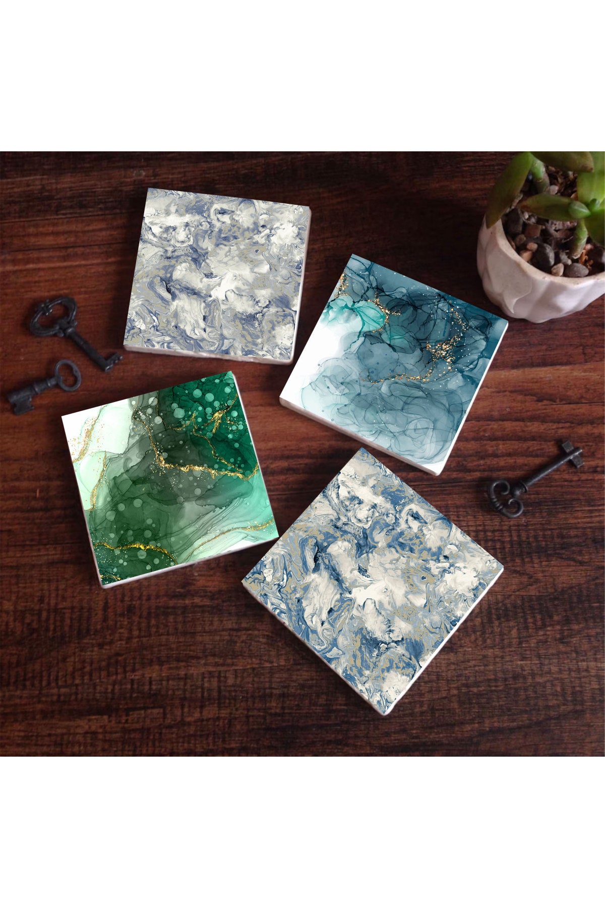 Pinecone Soyut Sanat, Desen Taş Bardak Altlığı Seti - 4 Parça - Dekoratif, Rustik Mutfak Aksesuarı, 10x10 cm, Kaydırmaz Tabanlı, Şık ve Dayanıklı SC281