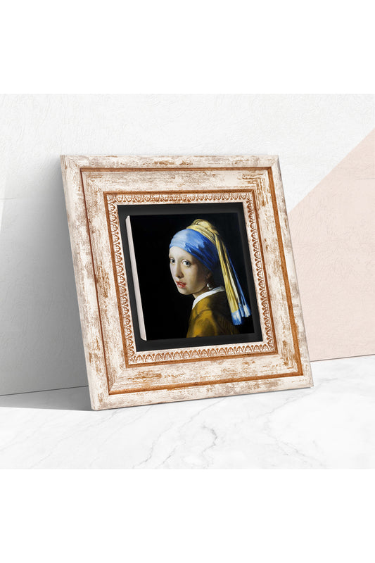 Johannes Vermeer İnci Küpeli Kız Taş Duvar Tablosu - Çerçeveli Taş Tablo - Dekoratif Duvar Sanatı - Modern Ev ve Ofis Duvar Dekoru TK1-140