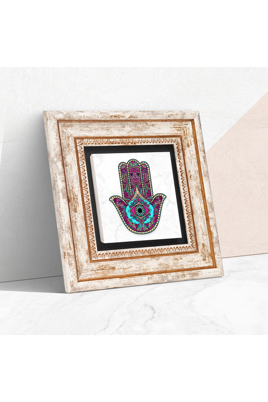 Fatma Ana Eli (Hamsa) Taş Duvar Tablosu - Çerçeveli Taş Tablo - Dekoratif Duvar Sanatı - Modern Ev ve Ofis Duvar Dekoru TK1-143