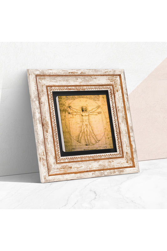 Leonardo da Vinci Vitruvius Adamı Taş Duvar Tablosu - Çerçeveli Taş Tablo - Dekoratif Duvar Sanatı - Modern Ev ve Ofis Duvar Dekoru TK1-17