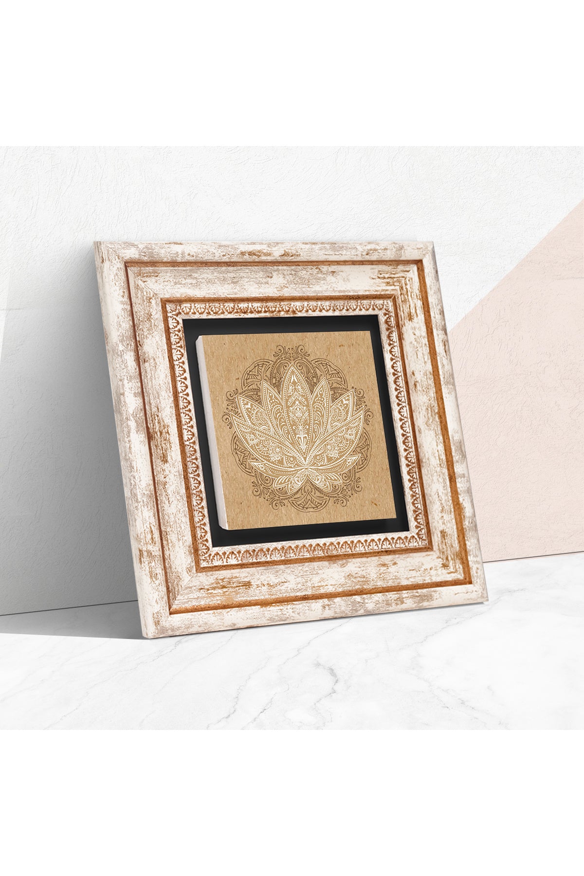 Lotus Çiçeği Taş Duvar Tablosu - Çerçeveli Taş Tablo - Dekoratif Duvar Sanatı - Modern Ev ve Ofis Duvar Dekoru TK1-178