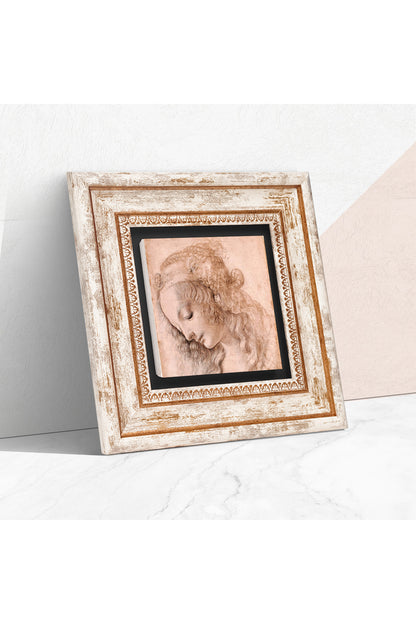 Leonardo da Vinci Genç Bir Kadının Baş Profili Taş Duvar Tablosu - Çerçeveli Taş Tablo - Dekoratif Duvar Sanatı - Modern Ev ve Ofis Duvar Dekoru TK1-18