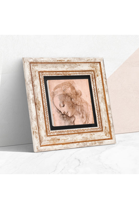 Leonardo da Vinci Genç Bir Kadının Baş Profili Taş Duvar Tablosu - Çerçeveli Taş Tablo - Dekoratif Duvar Sanatı - Modern Ev ve Ofis Duvar Dekoru TK1-18