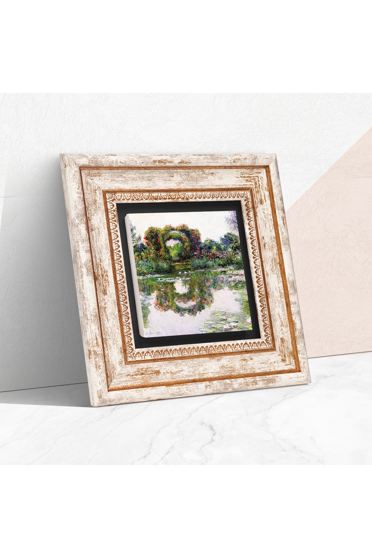 Claude Monet Gül Çiçekli Kemer Taş Duvar Tablosu - Çerçeveli Taş Tablo - Dekoratif Duvar Sanatı - Modern Ev ve Ofis Duvar Dekoru TK1-251