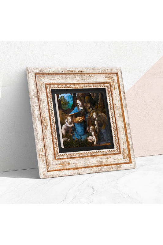 Leonardo da Vinci Kayalıklar Bakiresi Taş Duvar Tablosu - Çerçeveli Taş Tablo - Dekoratif Duvar Sanatı - Modern Ev ve Ofis Duvar Dekoru TK1-272