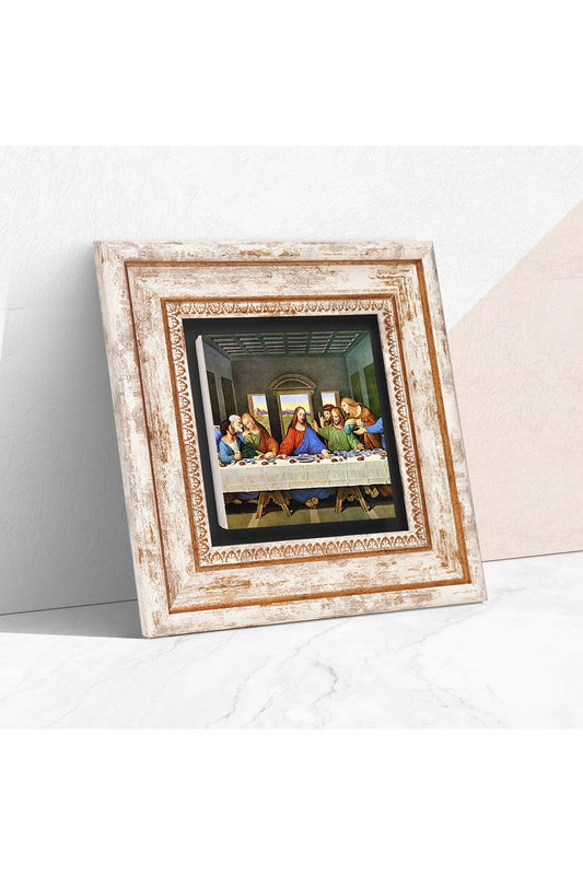 Leonardo da Vinci Son Akşam Yemeği Taş Duvar Tablosu - Çerçeveli Taş Tablo - Dekoratif Duvar Sanatı - Modern Ev ve Ofis Duvar Dekoru TK1-273
