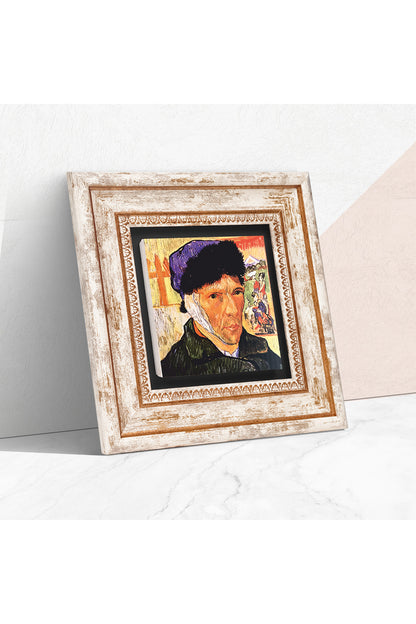 Van Gogh Kulağı Bandajlı Otoportre Taş Duvar Tablosu - Çerçeveli Taş Tablo - Dekoratif Duvar Sanatı - Modern Ev ve Ofis Duvar Dekoru TK1-284