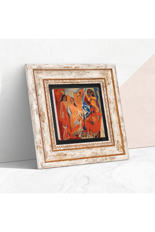 Picasso Avignonlu Kızlar Taş Duvar Tablosu - Çerçeveli Taş Tablo - Dekoratif Duvar Sanatı - Modern Ev ve Ofis Duvar Dekoru TK1-302