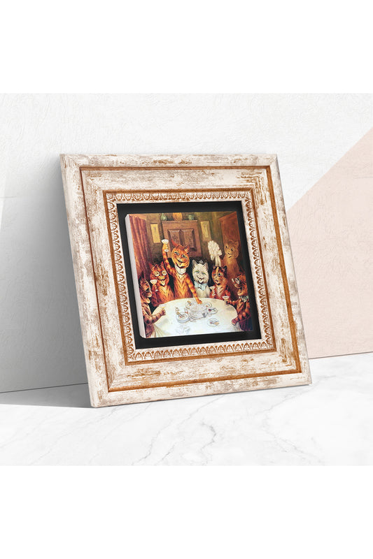 Louis Wain Kediler Taş Duvar Tablosu - Çerçeveli Taş Tablo - Dekoratif Duvar Sanatı - Modern Ev ve Ofis Duvar Dekoru TK1-311