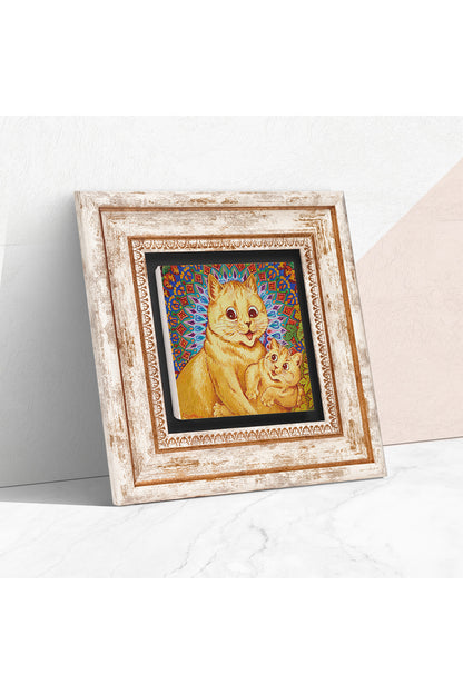 Louis Wain Kediler Taş Duvar Tablosu - Çerçeveli Taş Tablo - Dekoratif Duvar Sanatı - Modern Ev ve Ofis Duvar Dekoru TK1-315