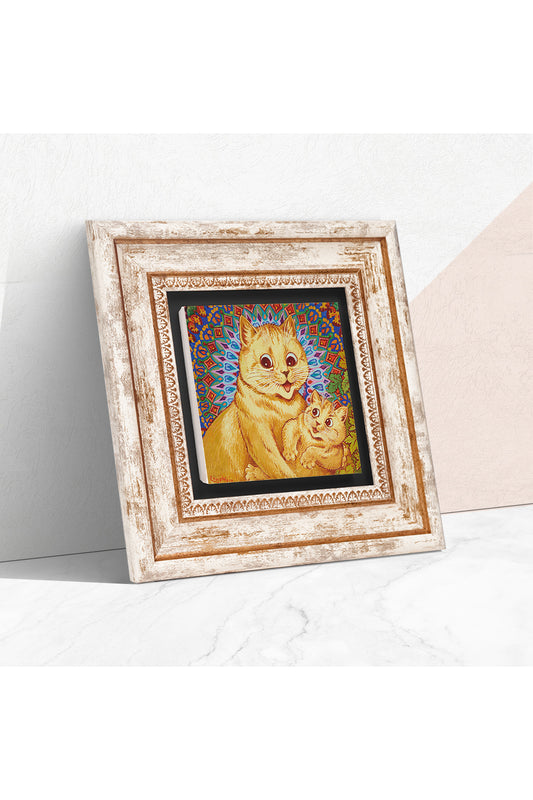 Louis Wain Kediler Taş Duvar Tablosu - Çerçeveli Taş Tablo - Dekoratif Duvar Sanatı - Modern Ev ve Ofis Duvar Dekoru TK1-315