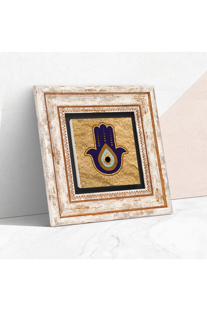 Fatma Ana Eli (Hamsa) Nazar Taş Duvar Tablosu - Çerçeveli Taş Tablo - Dekoratif Duvar Sanatı - Modern Ev ve Ofis Duvar Dekoru TK1-361