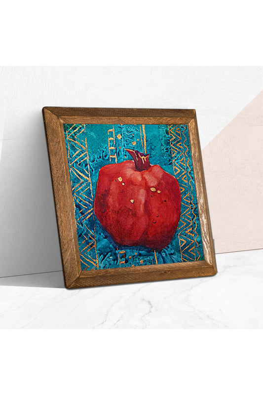 Nar Taş Duvar Tablosu - Ahşap Çerçeveli Taş Tablo - 25x25 cm - Dekoratif Duvar Sanatı - Modern Ev ve Ofis Duvar Dekoru -W1-02