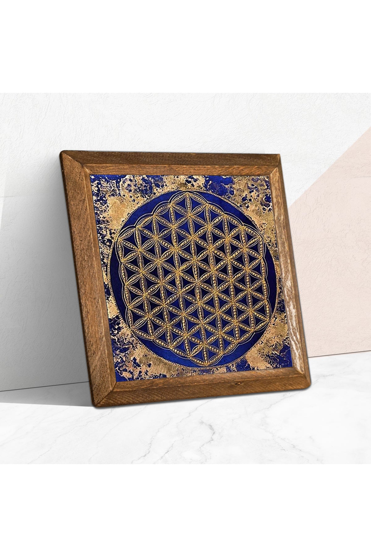 Yaşam Çiçeği Taş Duvar Tablosu - Ahşap Çerçeveli Taş Tablo - 25x25 cm - Dekoratif Duvar Sanatı - Modern Ev ve Ofis Duvar Dekoru -W1-173